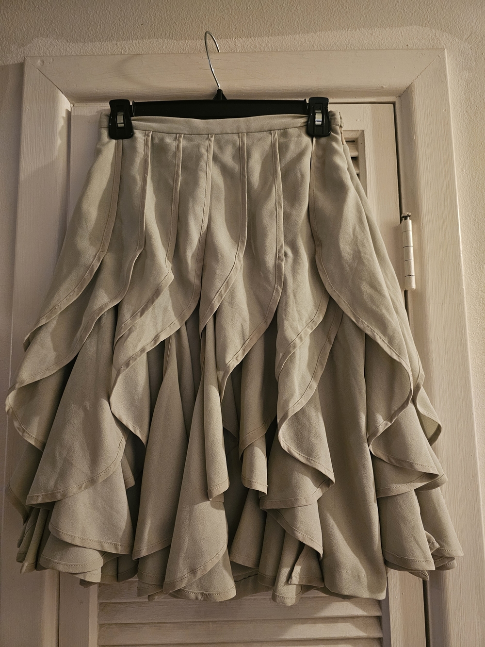 Women's Petite Layered Ruffle Skirt in Light Gray